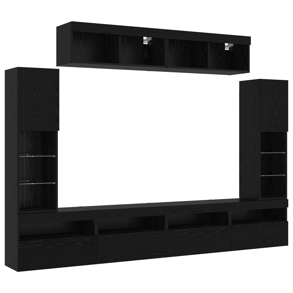 8 Piece Tv Wall Units With Led Black Oak Engineered Wood