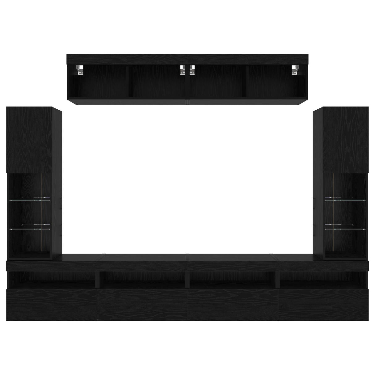 8 Piece Tv Wall Units With Led Black Oak Engineered Wood