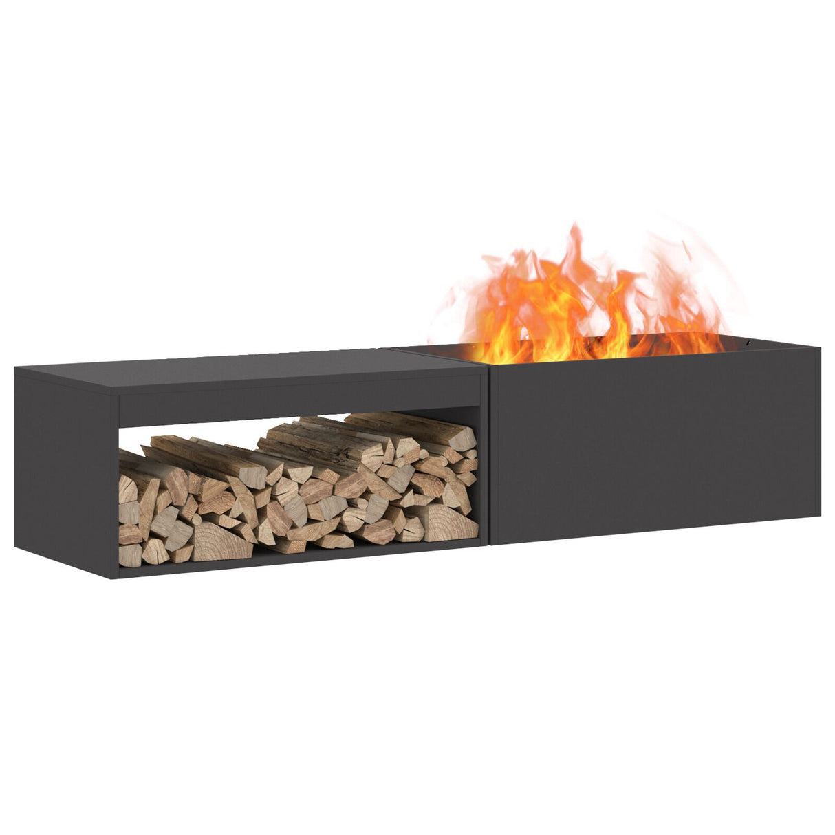 Fire Pit With Log Storage Black 160X45X35 Cm Steel