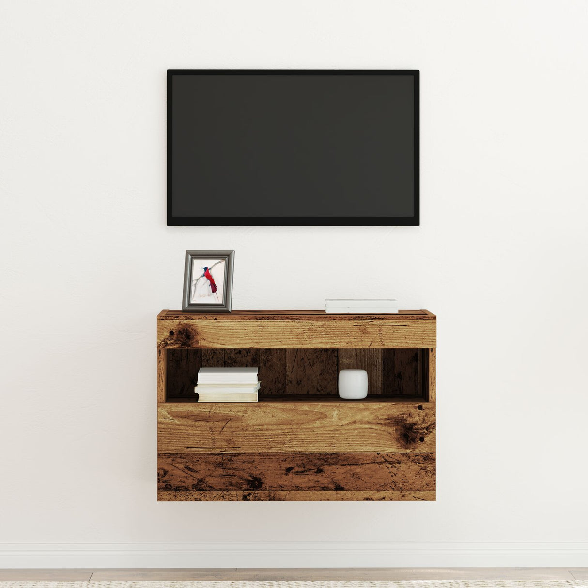 Tv Wall Cabinet With Led Lights Old Wood 60X30X40 Cm