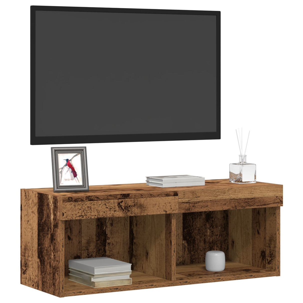 Tv Wall Cabinet With Led Lights Old Wood 80X30X30 Cm