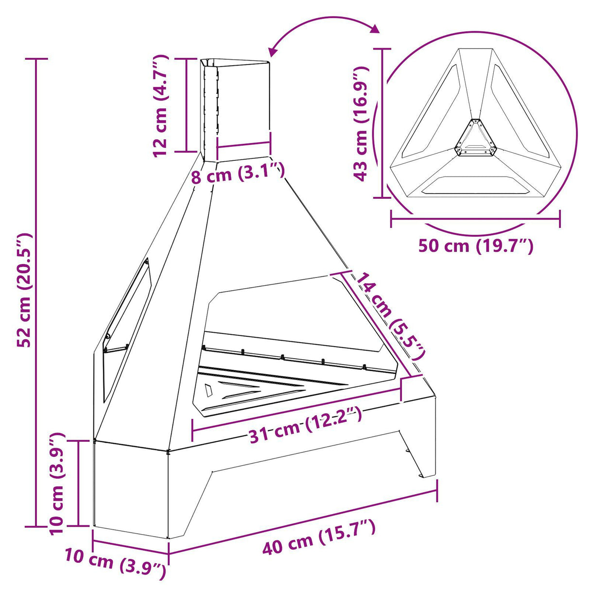 Fire Pit With Chimney 50X43X52 Cm Weathering Steel