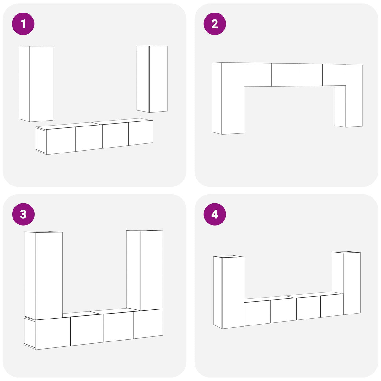 4 Piece Tv Cabinet Set Wall-Mounted Engineered Wood,  Tv Stand 80X30X30 Cm Made Of Engineered Wood,  Wall-Mounted Tv Cabinets - 2 Pcs , 30.5X30X90 Cm, Made From Engineered Wood