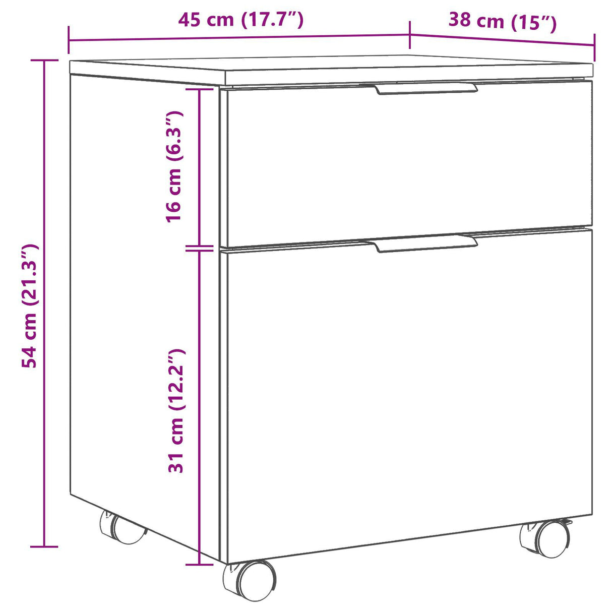 Mobile File Cabinet With Wheels Black Oak 45X38X54 Cm