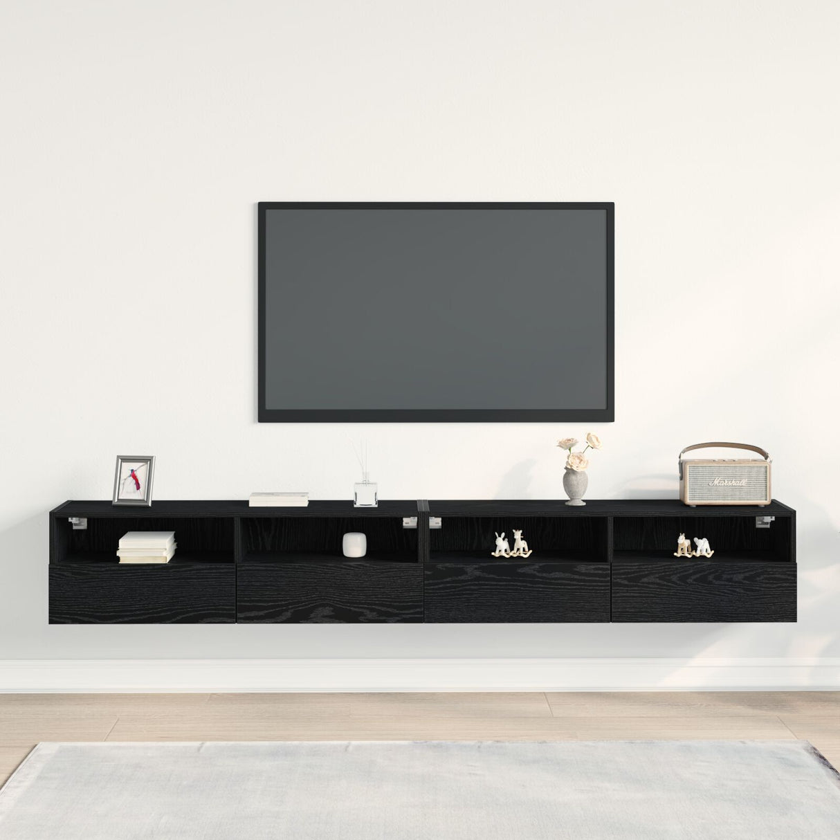 Tv Wall Cabinets 2 Pcs Black Oak 100X30X30 Cm Engineered Wood