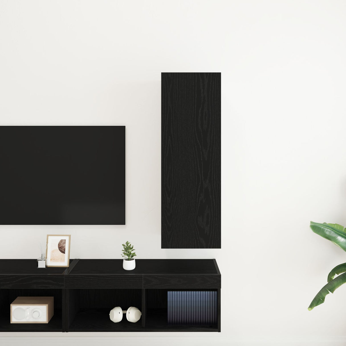 Wall-Mounted Tv Cabinet In Black Oak - 30.5X30X90 Cm, Made Of Engineered Wood