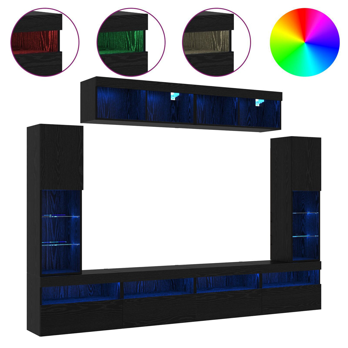 8 Piece Tv Wall Units With Led Black Oak Engineered Wood