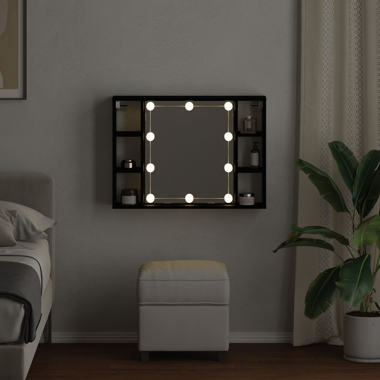 Led Mirror Cabinet - Black Oak - 76X15X55 Cm - Made Of Engineered Wood