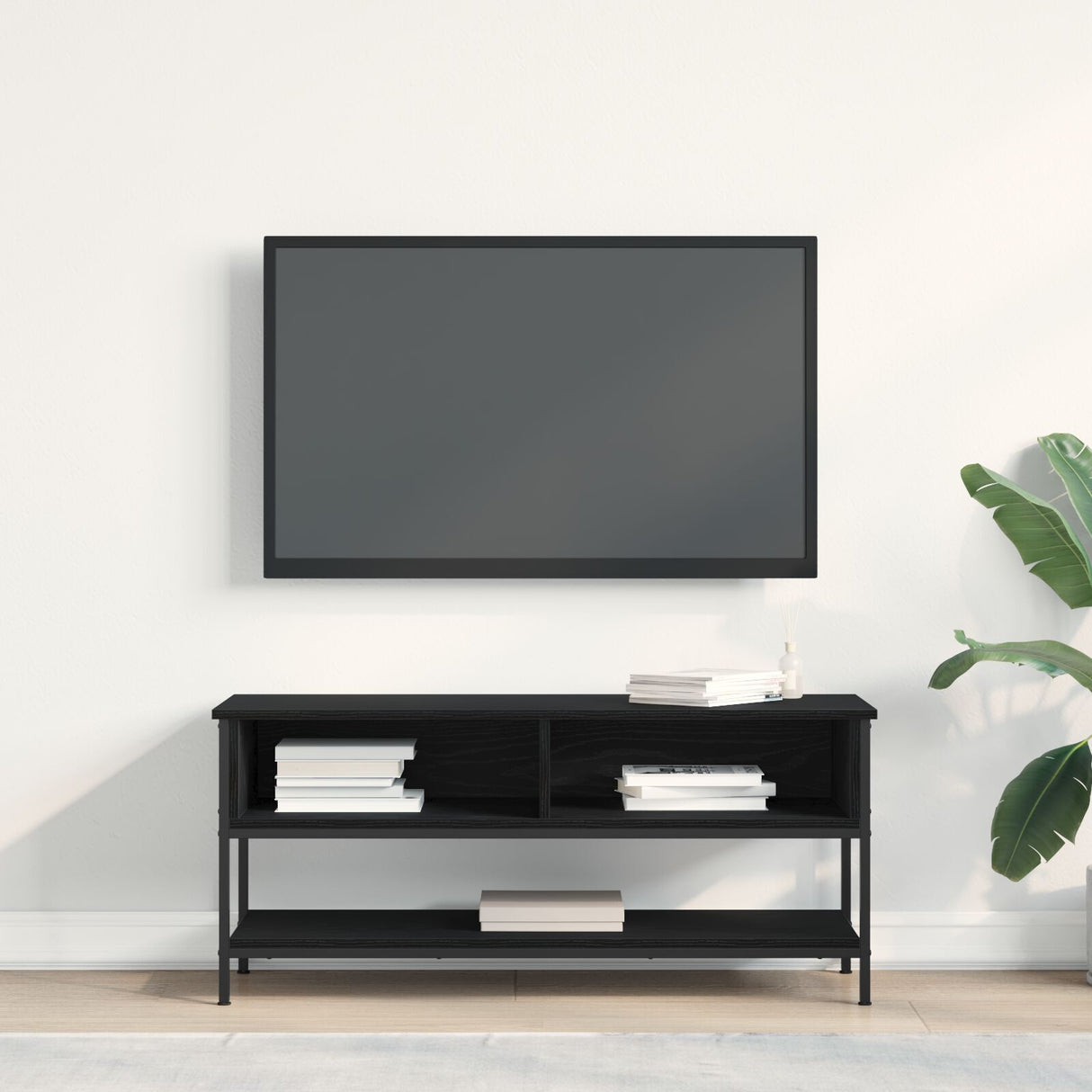 Tv Cabinet Black Oak 100X35X45 Cm Engineered Wood And Steel