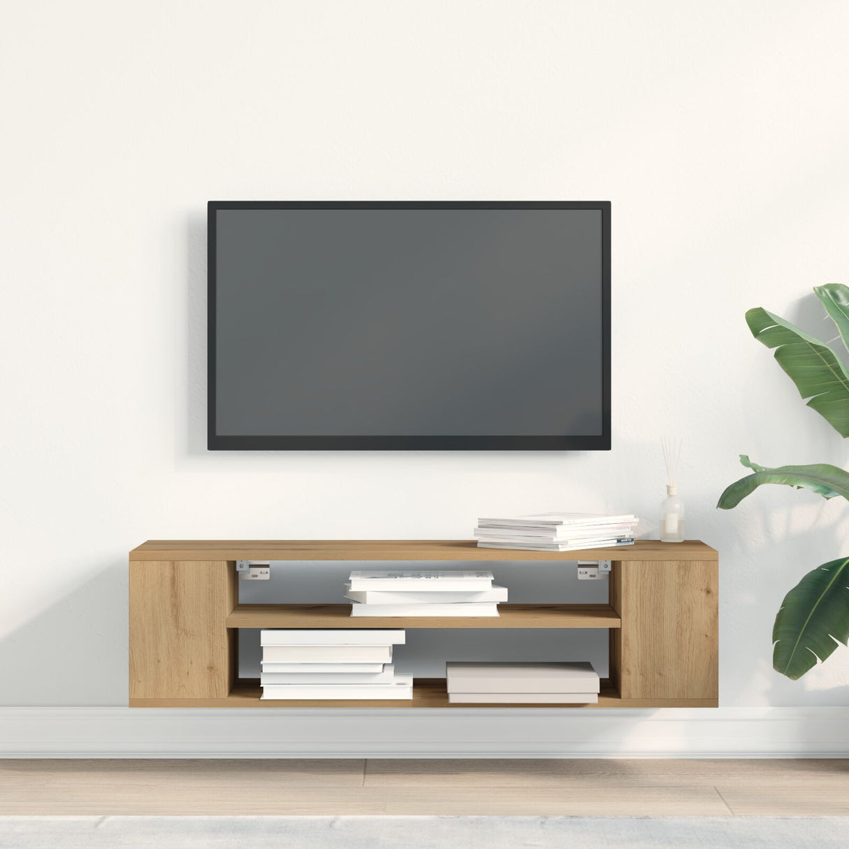 Wall Mounted Tv Cabinet In Artisan Oak - 100X30X26.5 Cm, Made From Engineered Wood