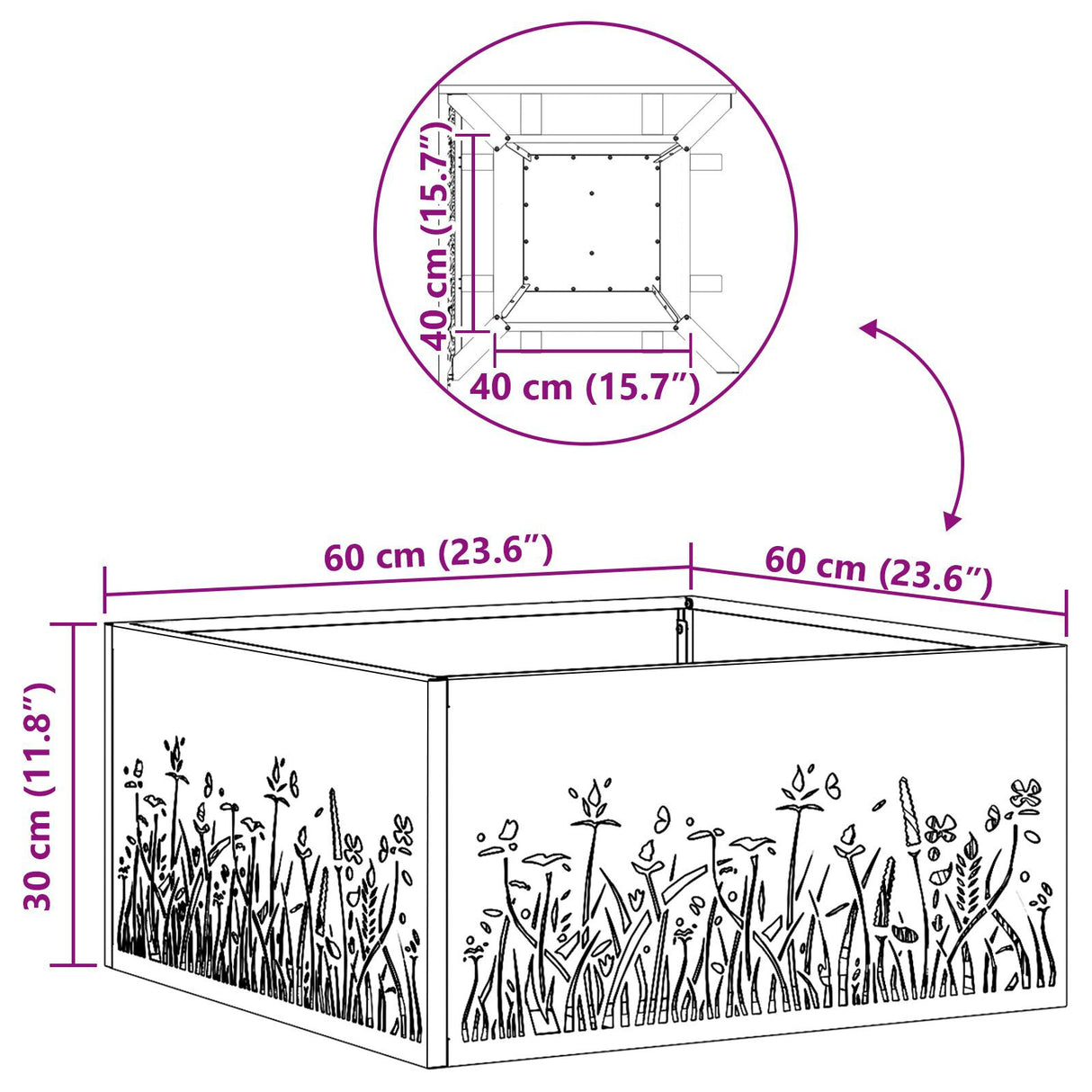 Fire Pit Square Black Steel