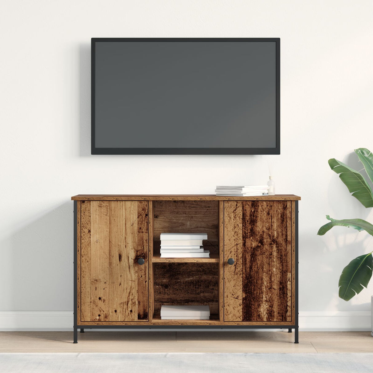 Tv Cabinet Artisan Oak 101X35X65 Cm Engineered Wood And Steel