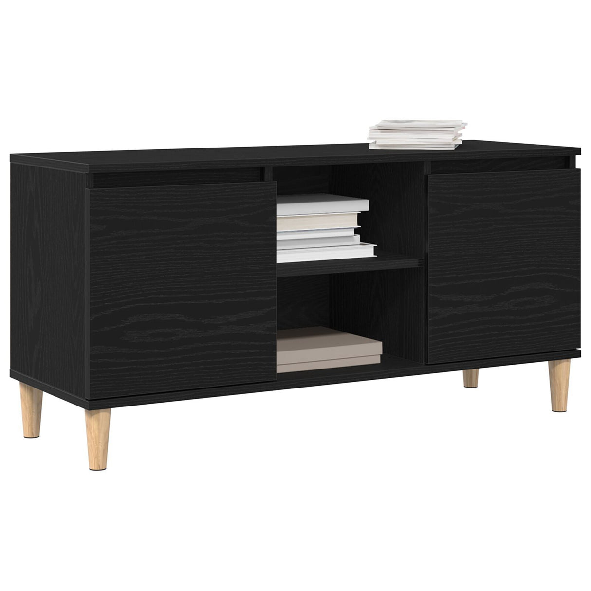 Tv Cabinet With Wooden Leg Black Oak 102X35X50 Cm