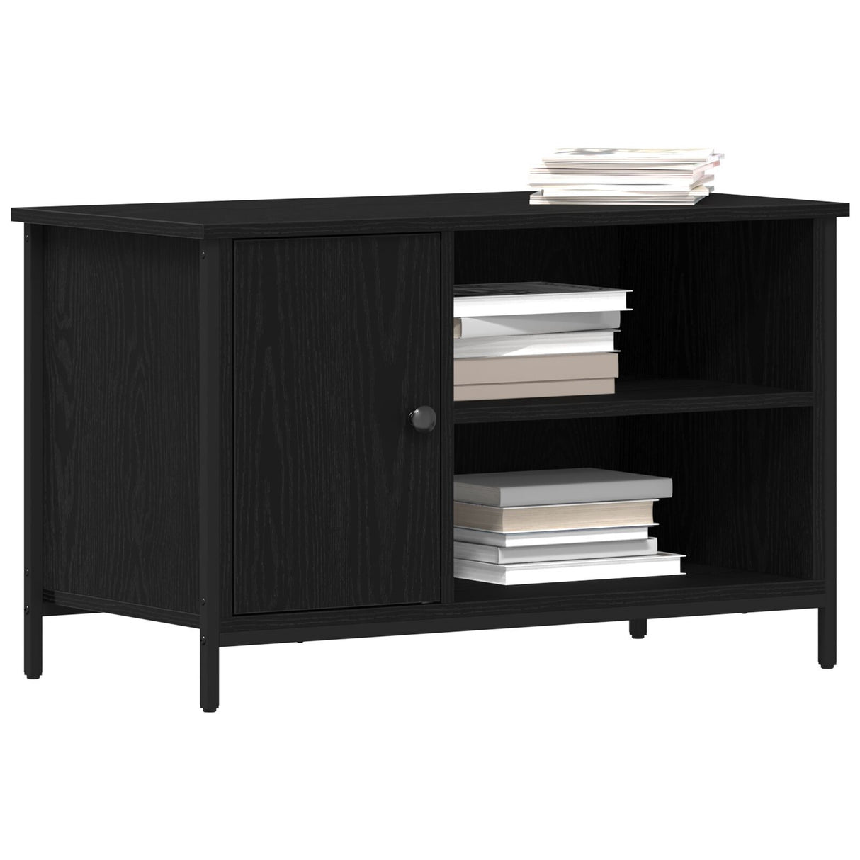 Tv Cabinet Black Oak 80X40X50 Cm Engineered Wood And Steel