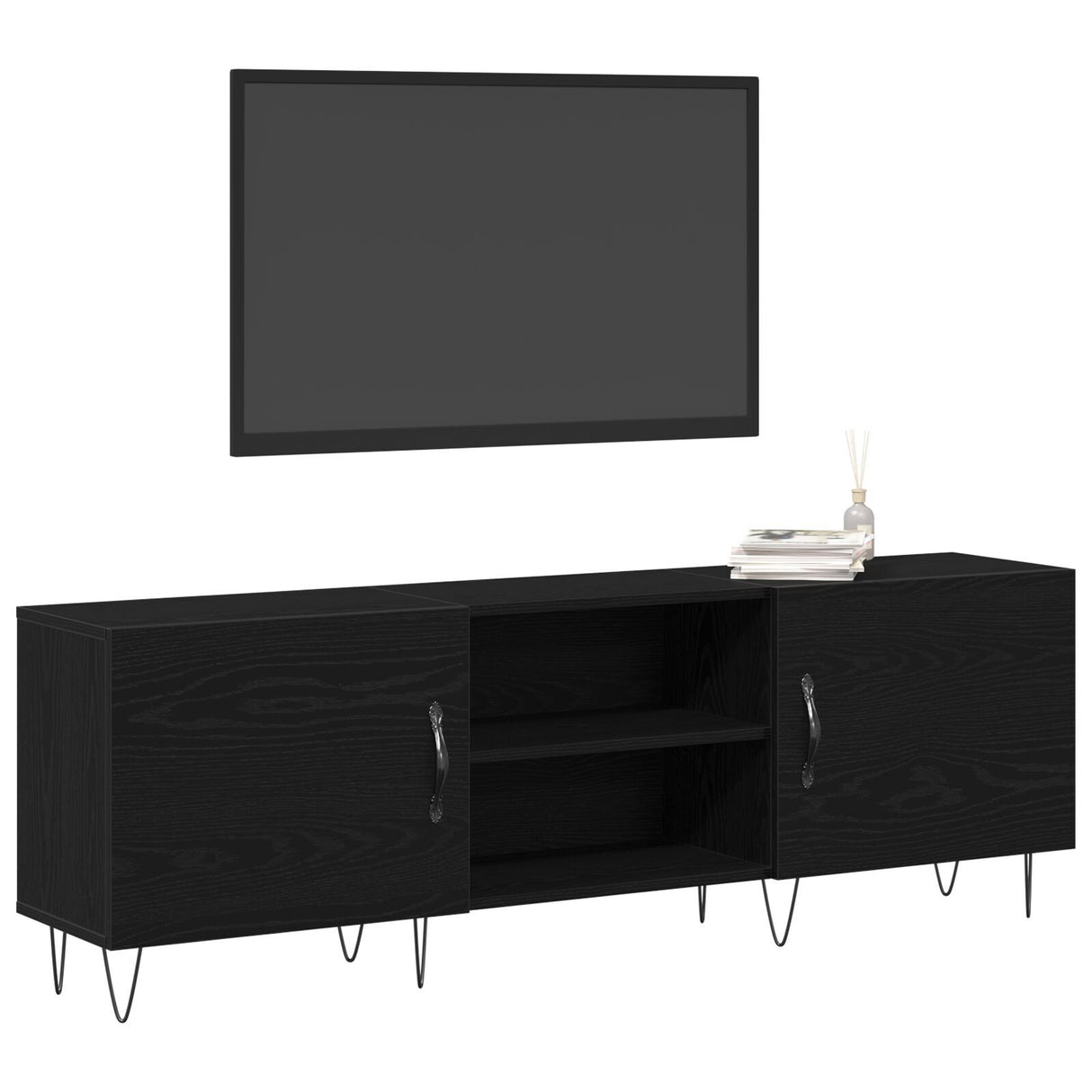 Tv Cabinet Black Oak 150X30X50 Cm Engineered Wood