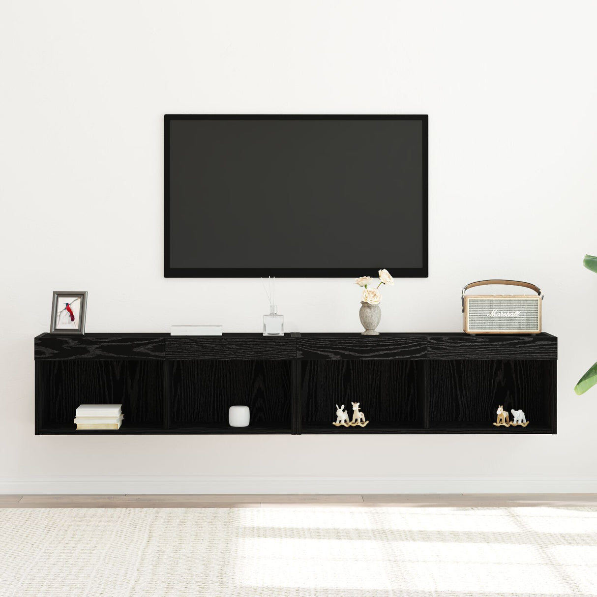 Tv Wall Cabinets With Led Lights 2 Pcs Black Oak 80X30X30 Cm