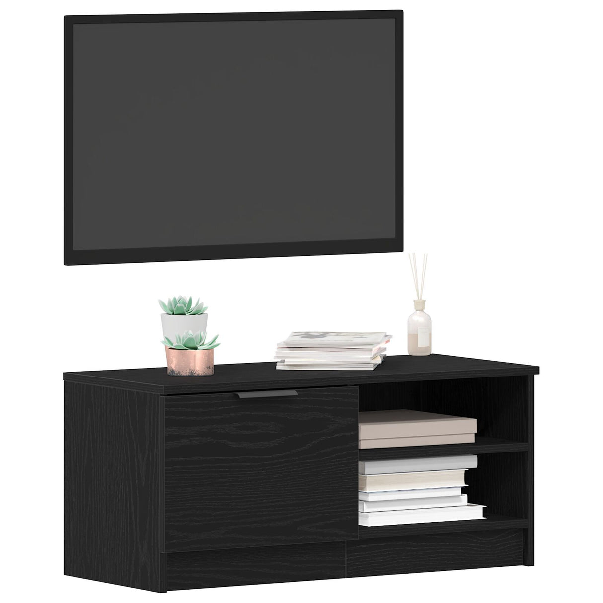 Tv Cabinet Black Oak 80X35X36,5 Cm Engineered Wood