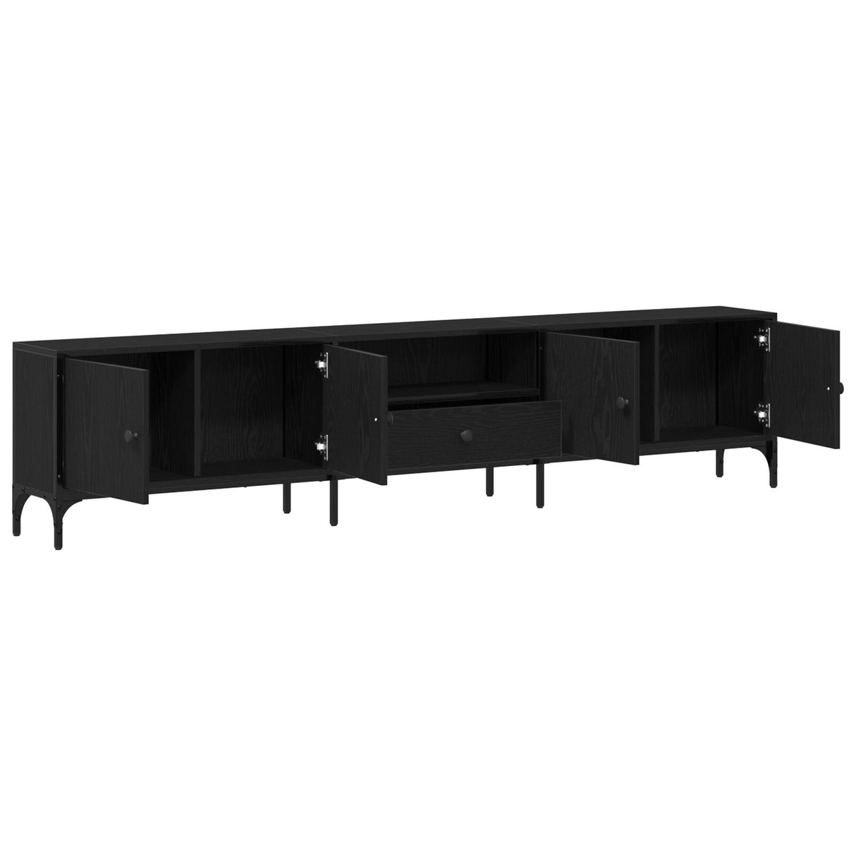 Tv Cabinet With Drawer Black Oak 200X25X44 Cm Engineered Wood