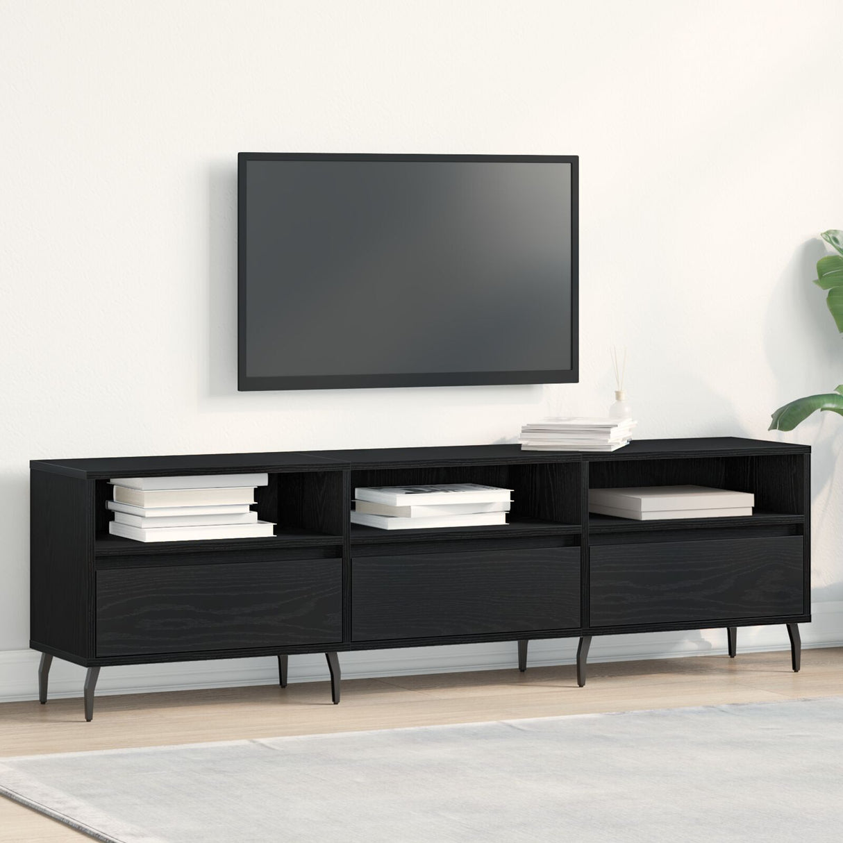 Tv Cabinet Black Oak 150X30X44,5 Cm Engineered Wood
