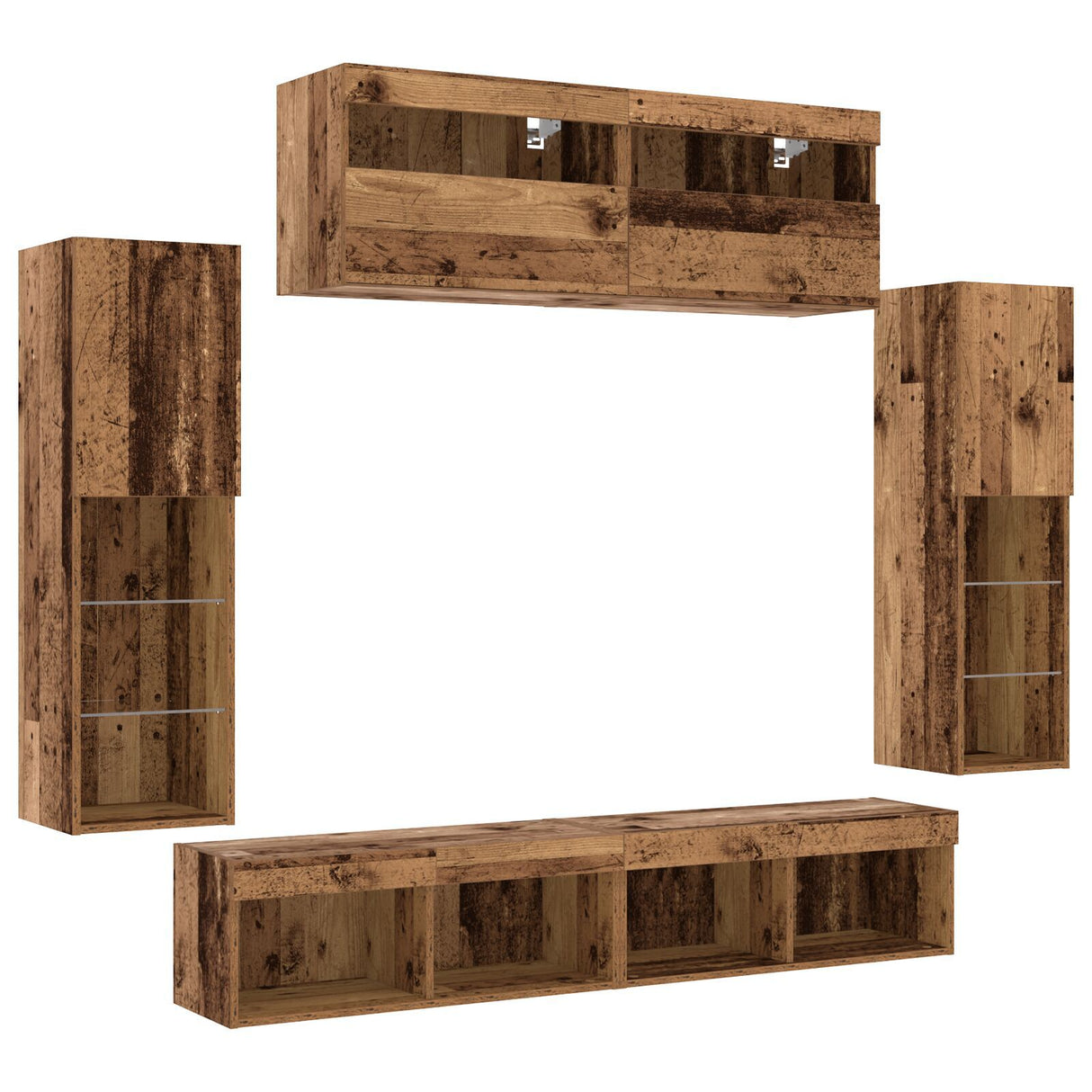8 Piece Tv Wall Units With Led Old Wood Engineered Wood