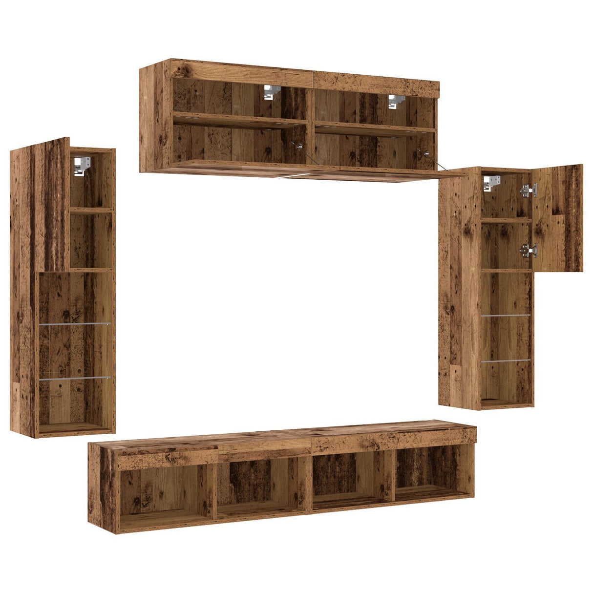 8 Piece Tv Wall Units With Led Old Wood Engineered Wood