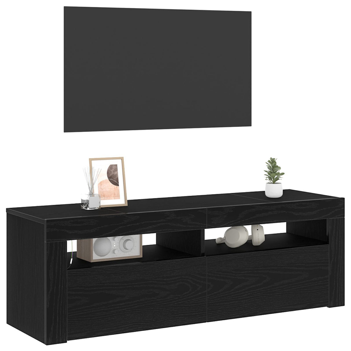 Tv Cabinet With Led Black Oak 120X35X40 Cm Engineered Wood