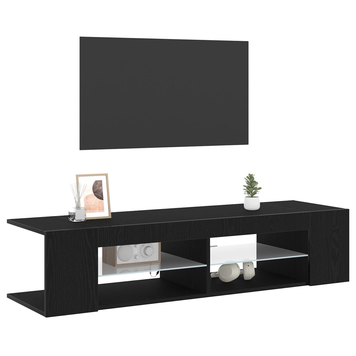 Tv Stand With Led Lights, Black Oak, 135X39X30Cm, Made Of Engineered Wood