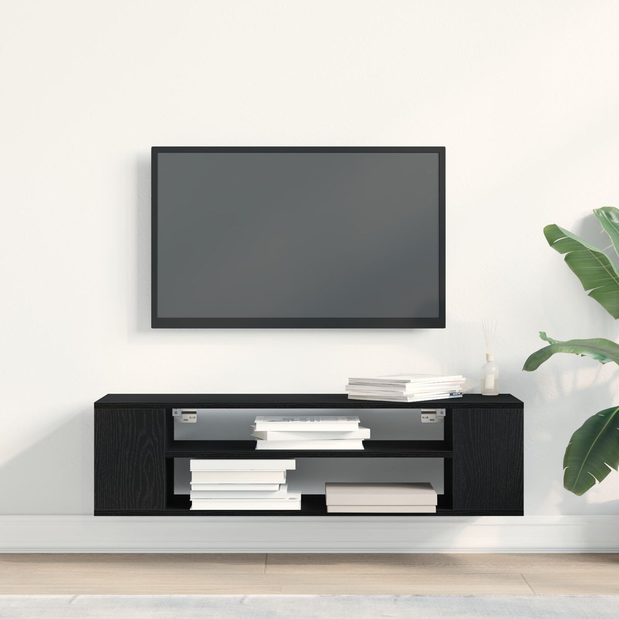Wall-Mounted Tv Cabinet - Black Oak, 100X30X26.5 Cm, Engineered Wood