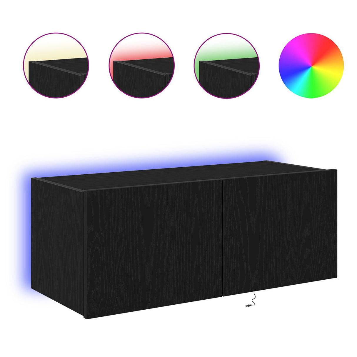 Tv Wall Cabinet With Led Lights Black Oak 80X35X31 Cm