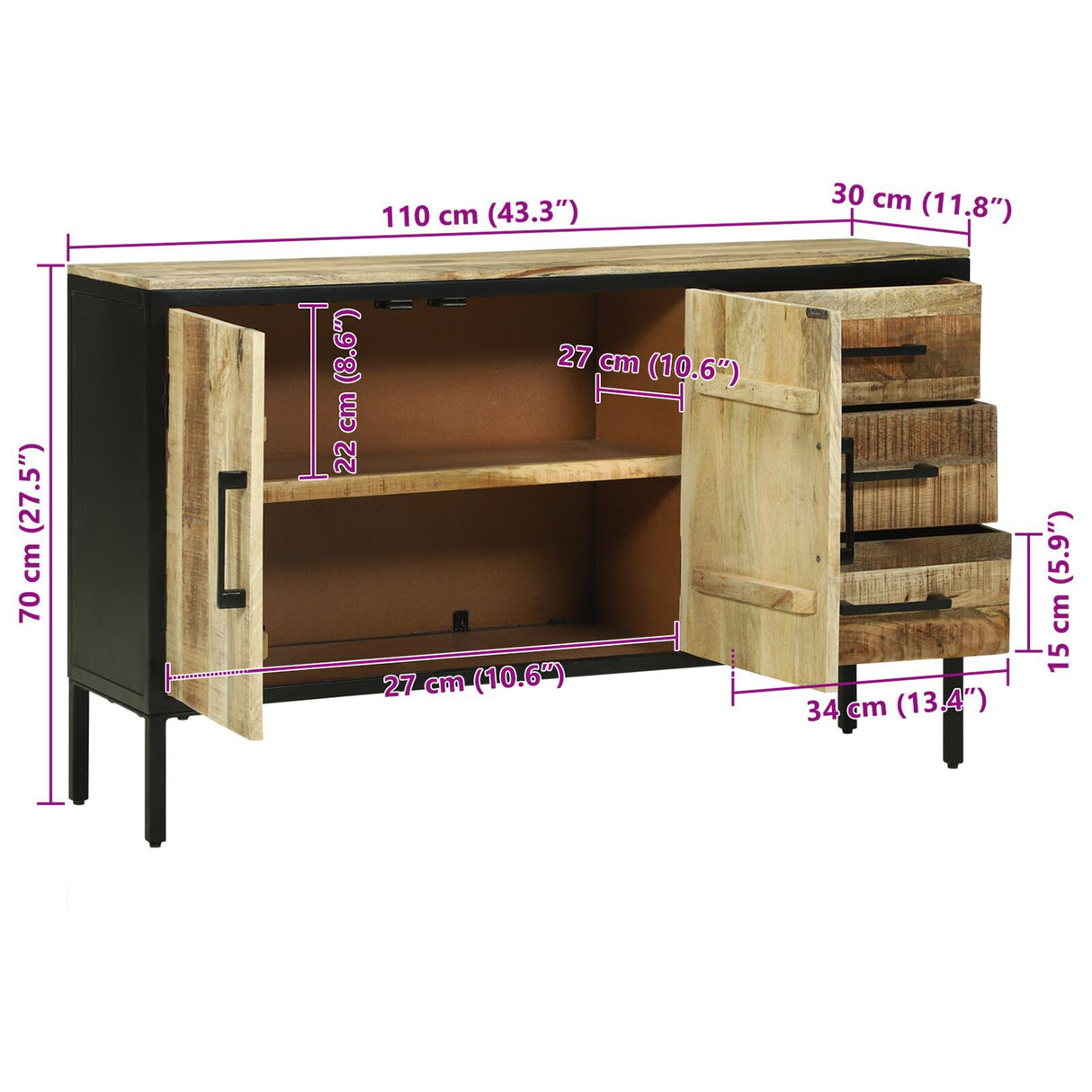 Sideboard Solid Mango Wood