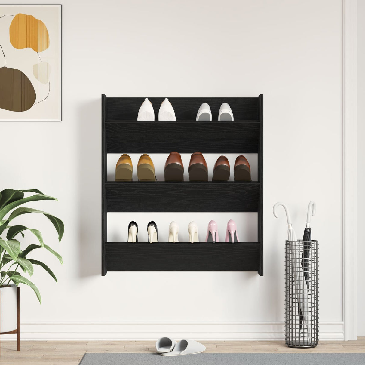 Wall Shoe Cabinet - Black Oak, 80X18X90 Cm, Made From Engineered Wood