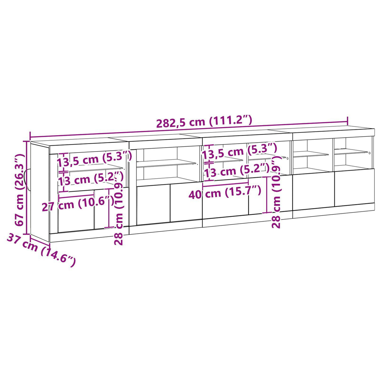 Sideboard With Led Lights Old Wood 283X37X67 Cm Engineered Wood