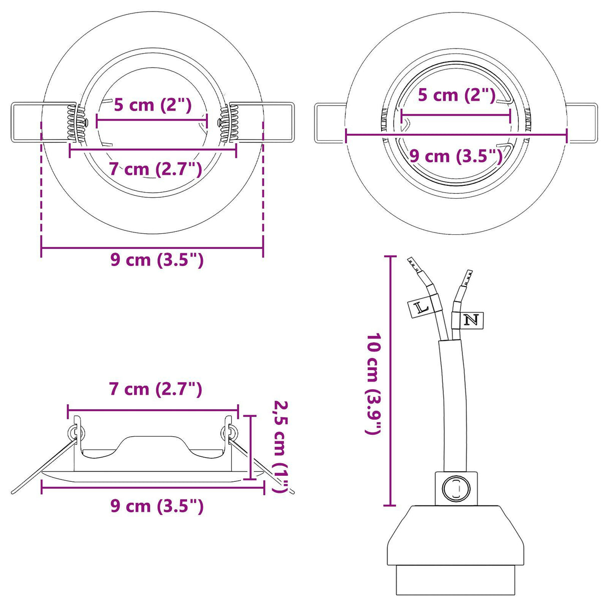 Recessed Spotlights 6 Pcs Round Gu10 Ø90 Mm Steel