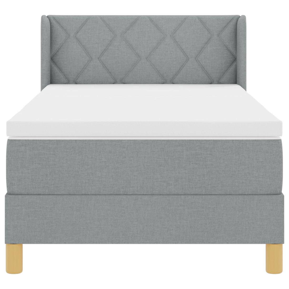 Box Spring Bed With Mattress Light Grey 90X200 Cm Fabric, Headboard Diamond Blocks Design Light Grey 90 Cm Fabric