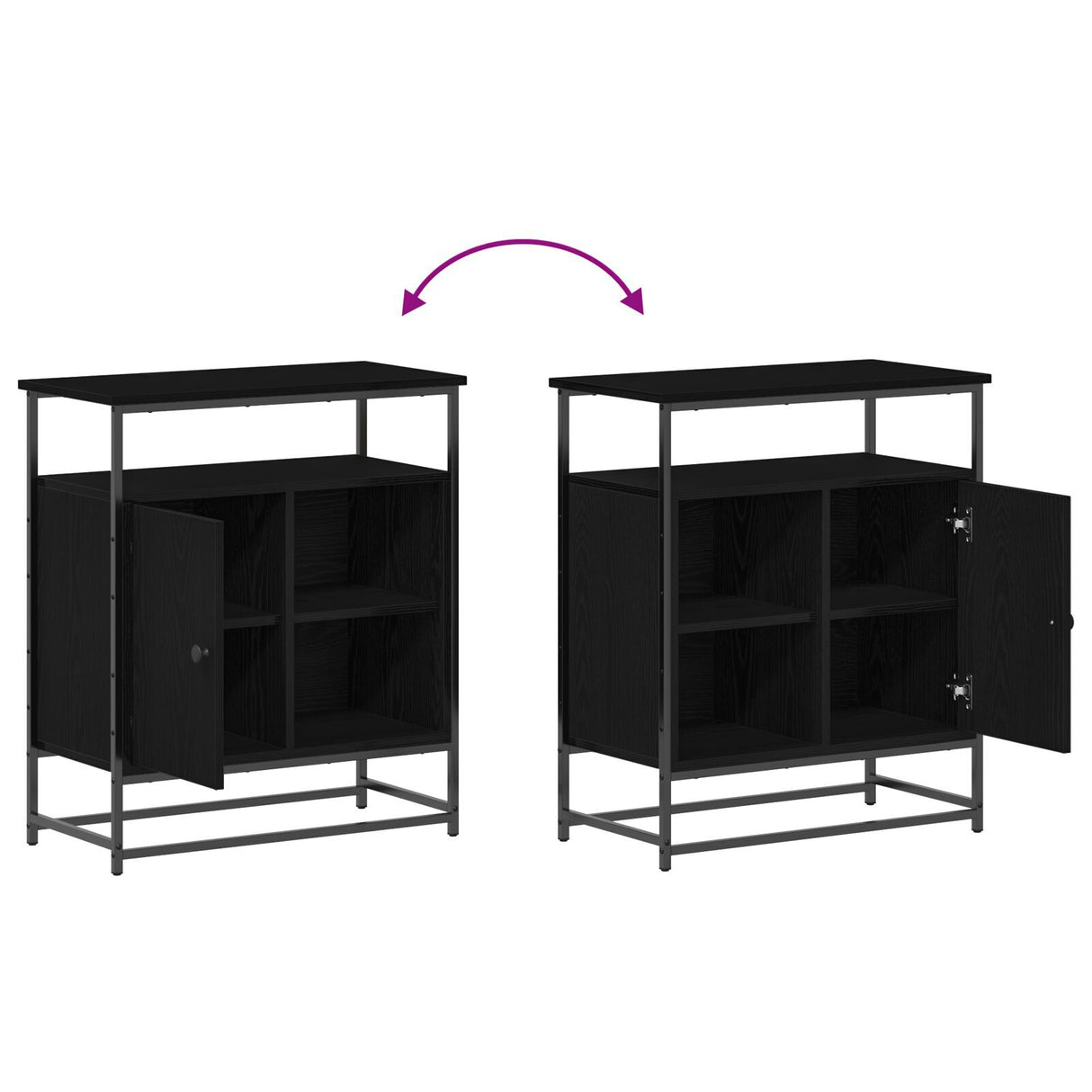 Sideboard Black Oak 69X35X80 Cm Engineered Wood And Steel