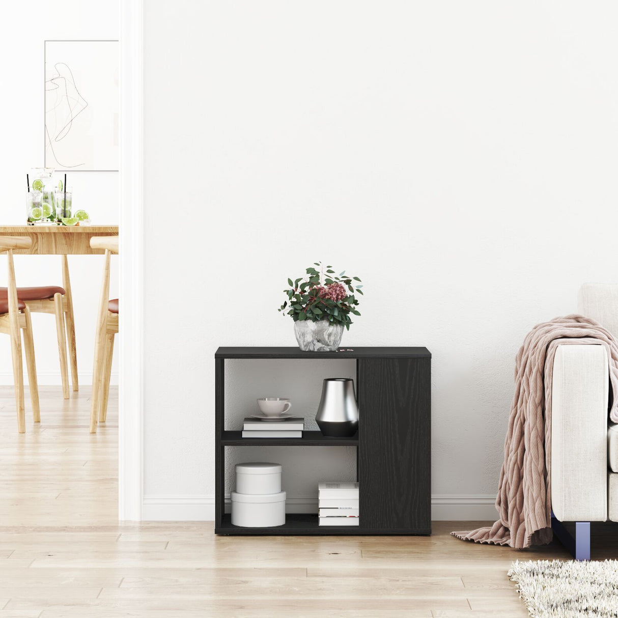 Black Oak Sideboard - 60 Cm X 30 Cm X 50 Cm - Made From Engineered Wood