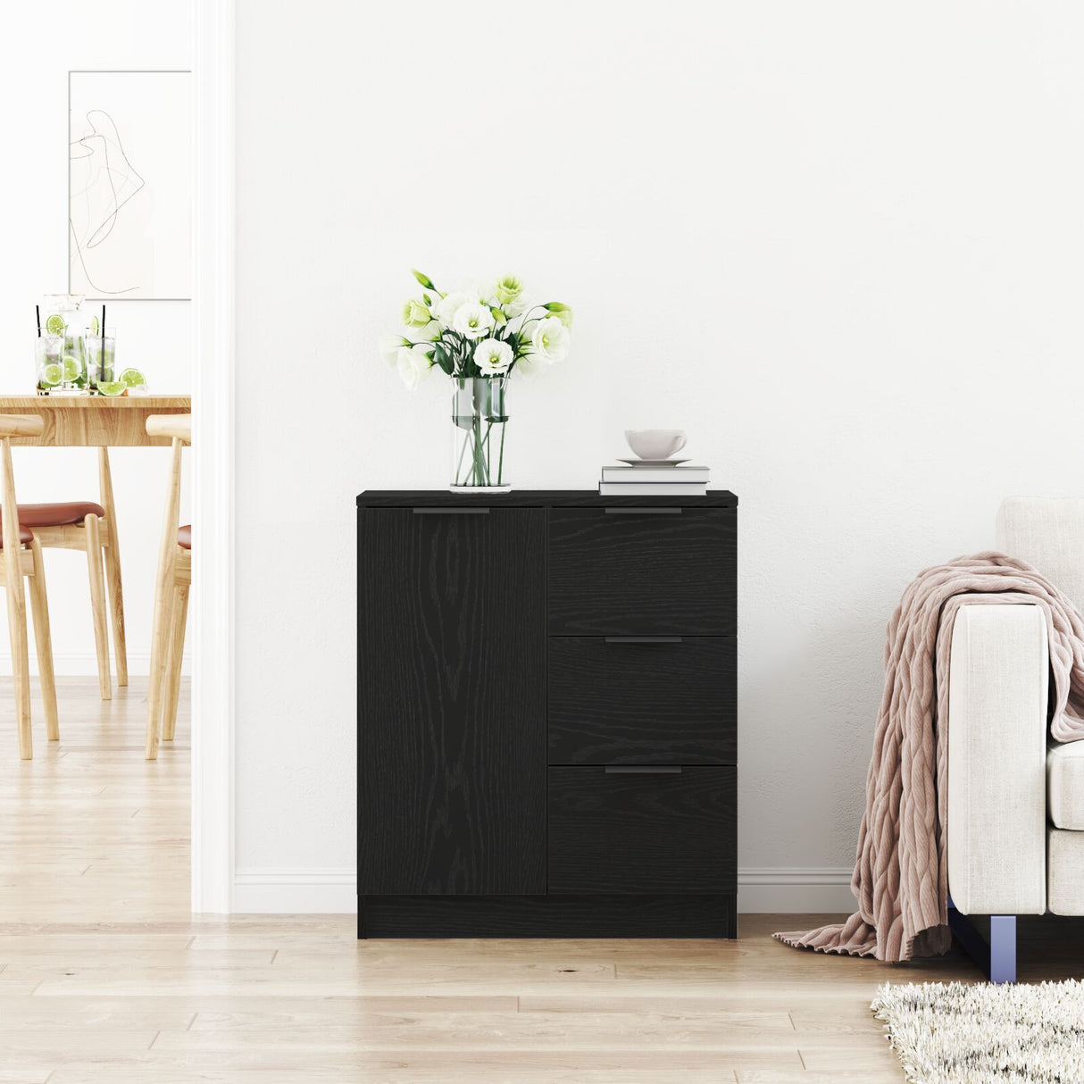 Black Oak Sideboard 60X30X70 Cm Made From Engineered Wood