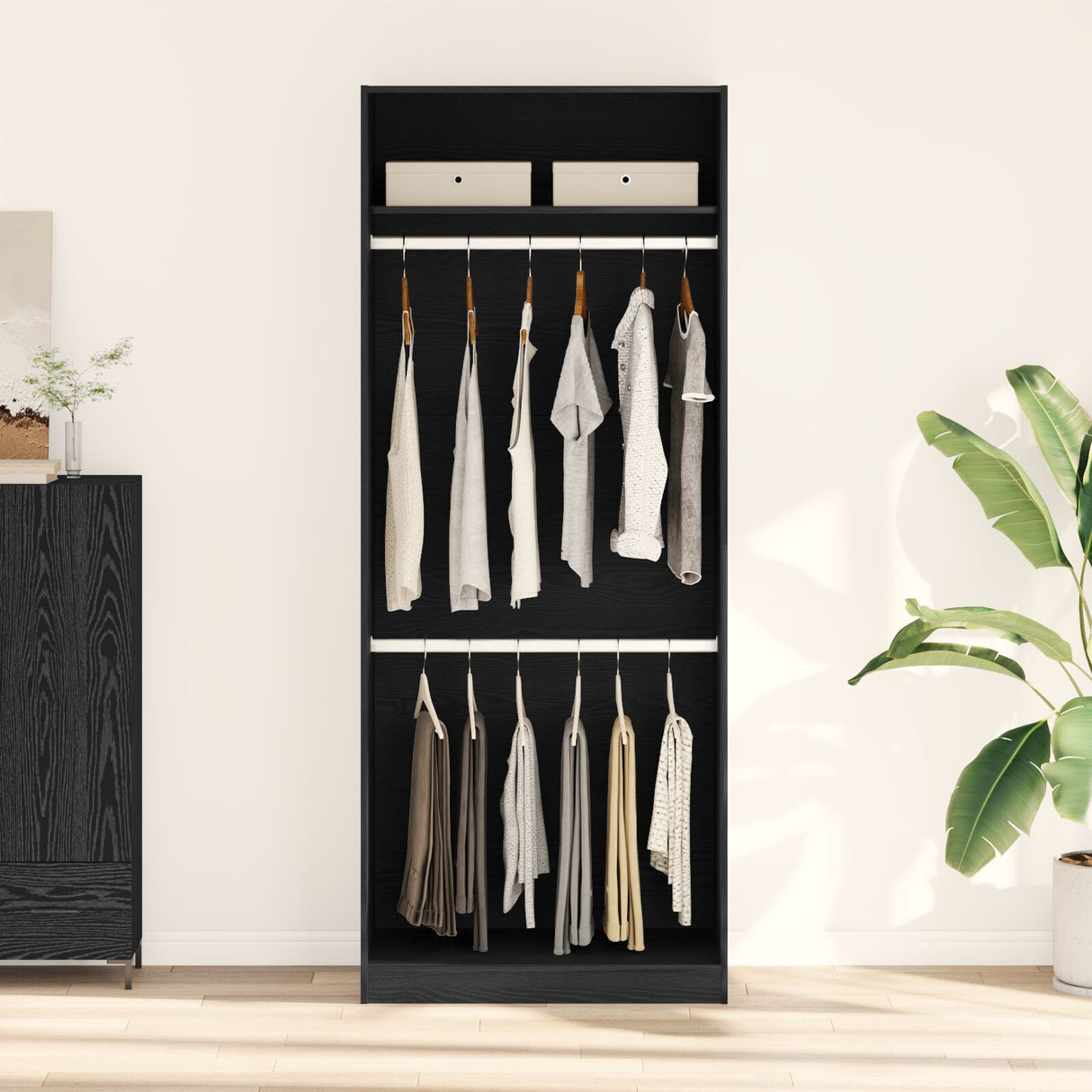 Black Oak Wardrobe - 80X50X200 Cm, Made Of Engineered Wood