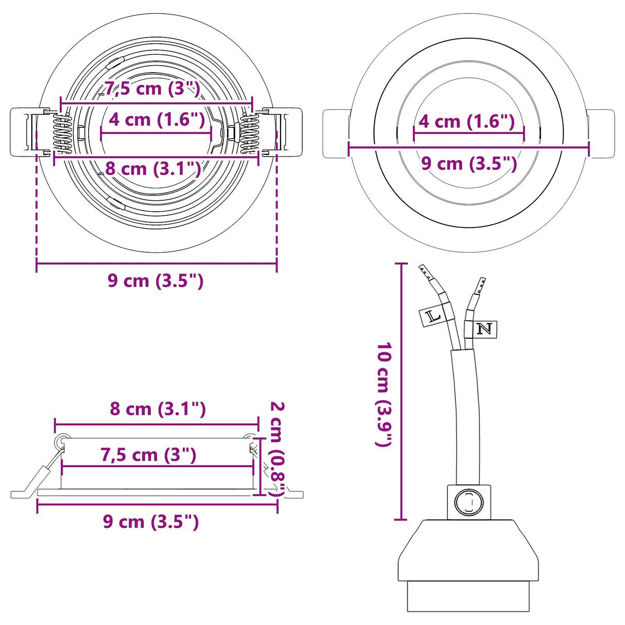 Recessed Spotlights 24 Pcs Round Gu10 Black Ø91 Mm