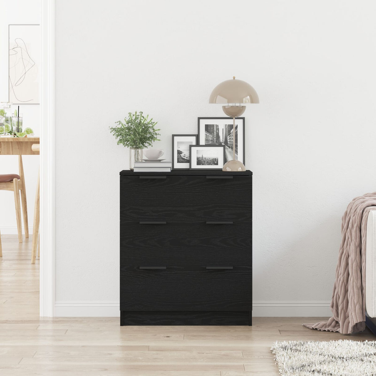 Black Oak Sideboard 60X30X70 Cm Manufactured Wood