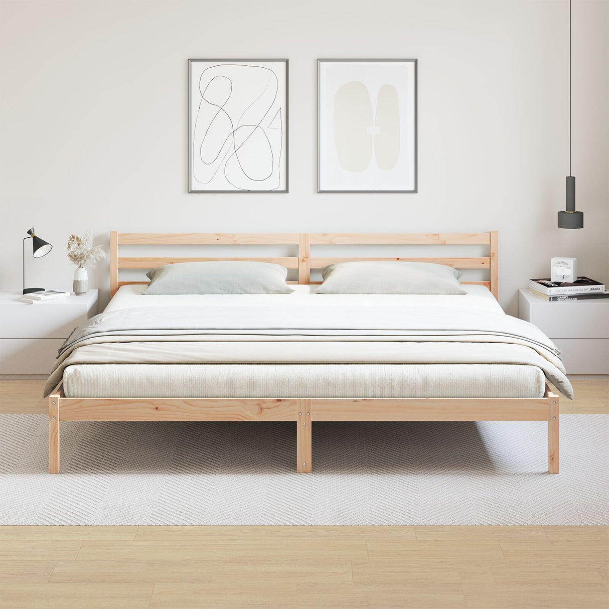 Bed Frame With Headboard 200X220 Cm Solid Wood Pine
