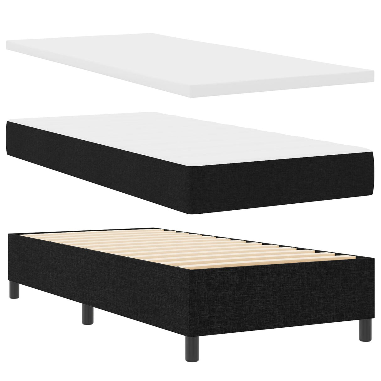 Box Spring Bed With Mattress & Led Black 90X190 Cm Fabric
