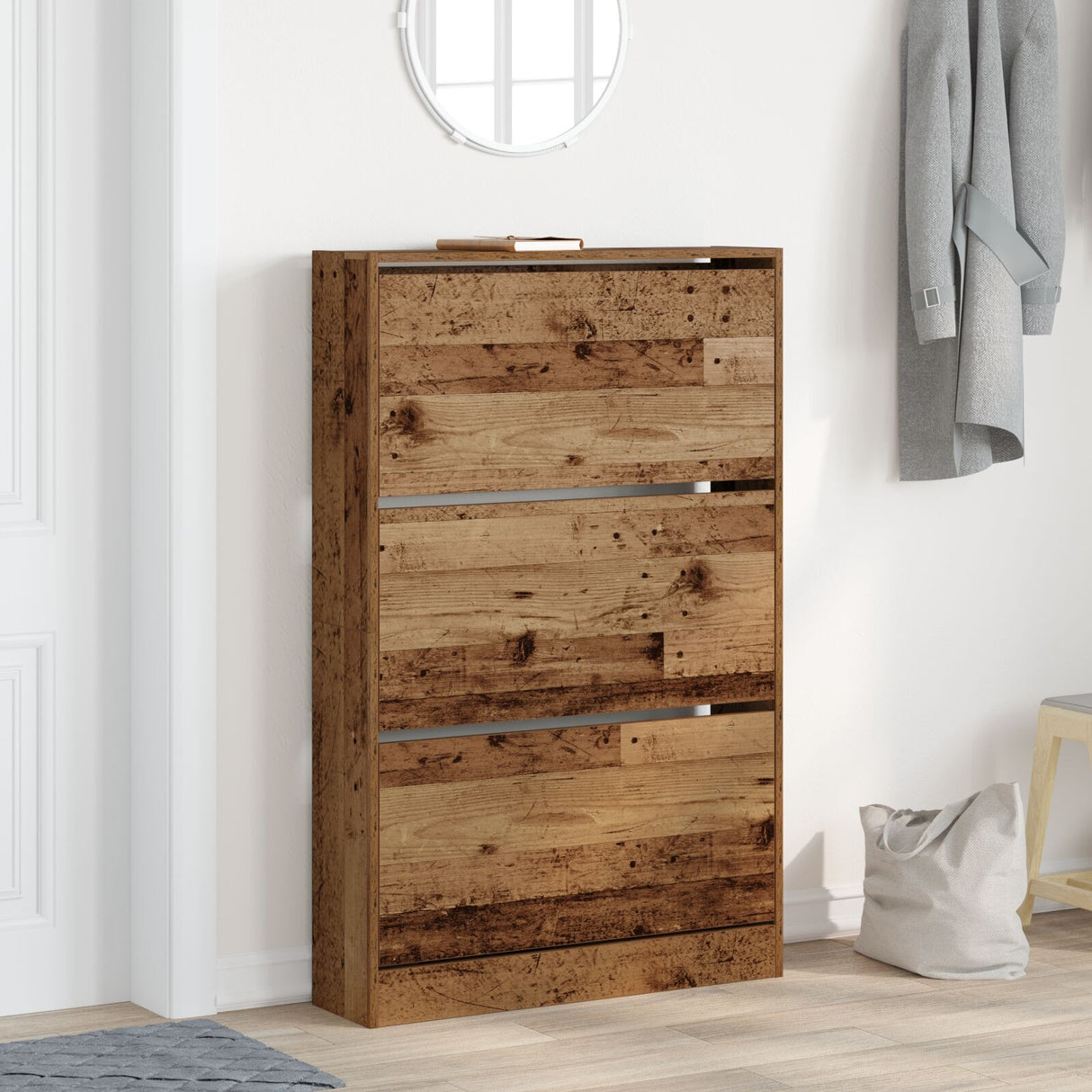 Shoe Cabinet Old Wood 80X21X125,5 Cm Engineered Wood