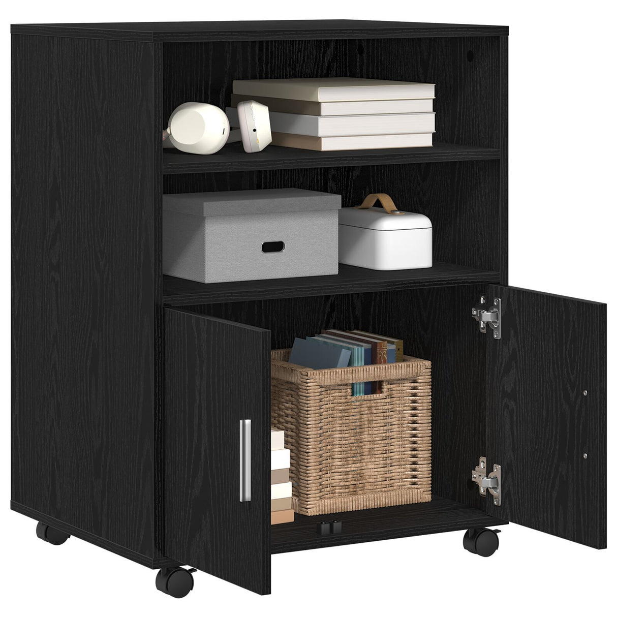 Rolling Cabinet Black Oak 60X48X81 Cm Engineered Wood