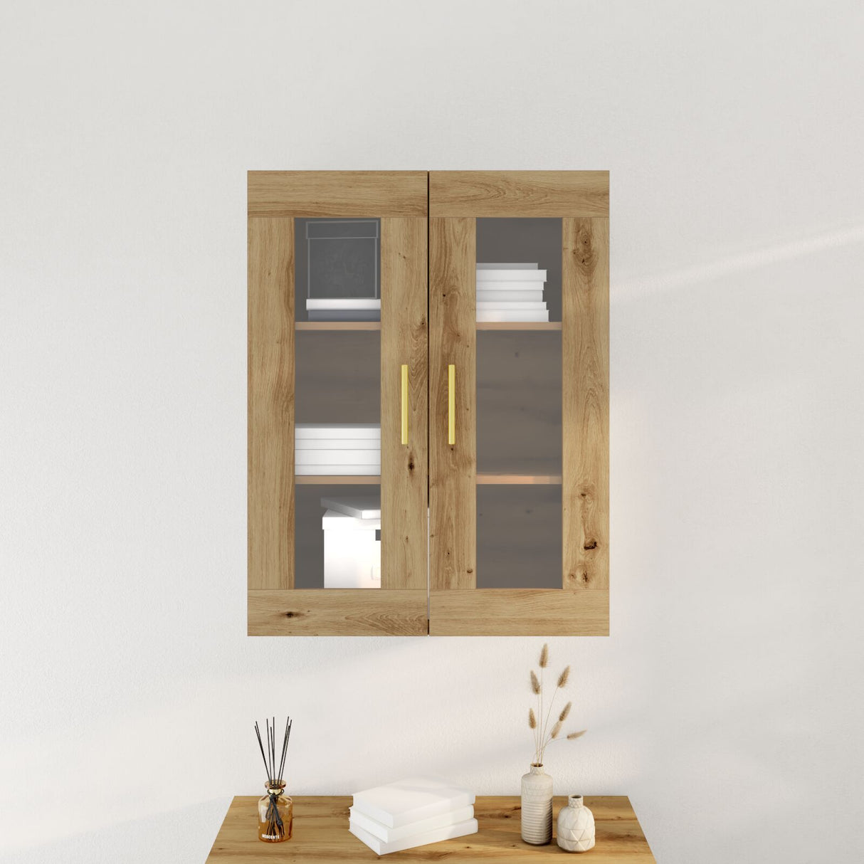 Wall-Mounted Cabinet With Glass Doors Artisan Oak 69,5X34X90 Cm