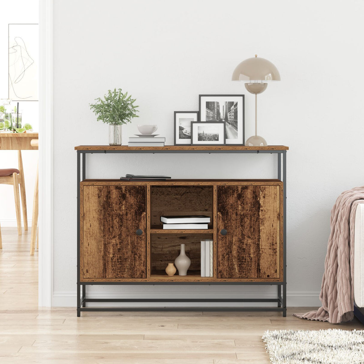 Sideboard Old Wood 100X35X80 Cm Engineered Wood And Steel