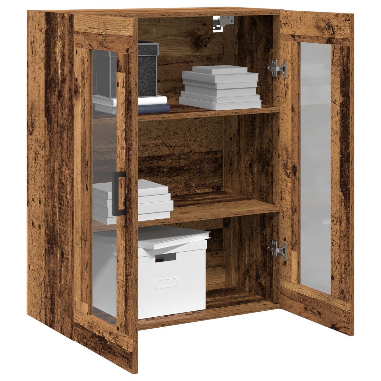 Wall-Mounted Cabinet With Glass Doors - Old Wood - 69.5X34X90 Cm