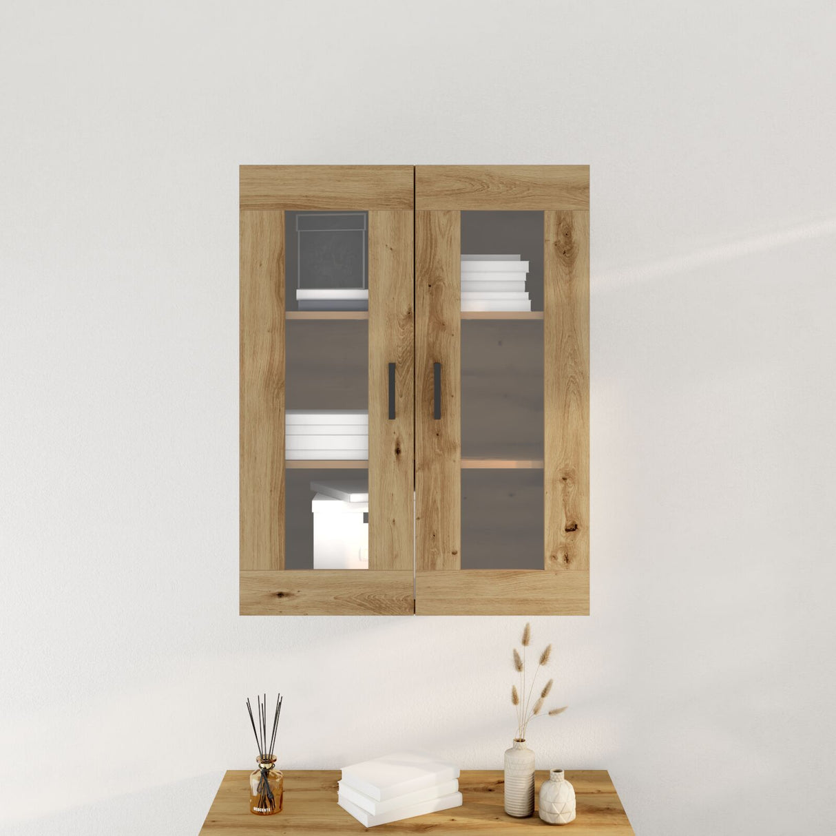 Wall-Mounted Cabinet With Glass Doors Artisan Oak 69.5X34X90 Cm