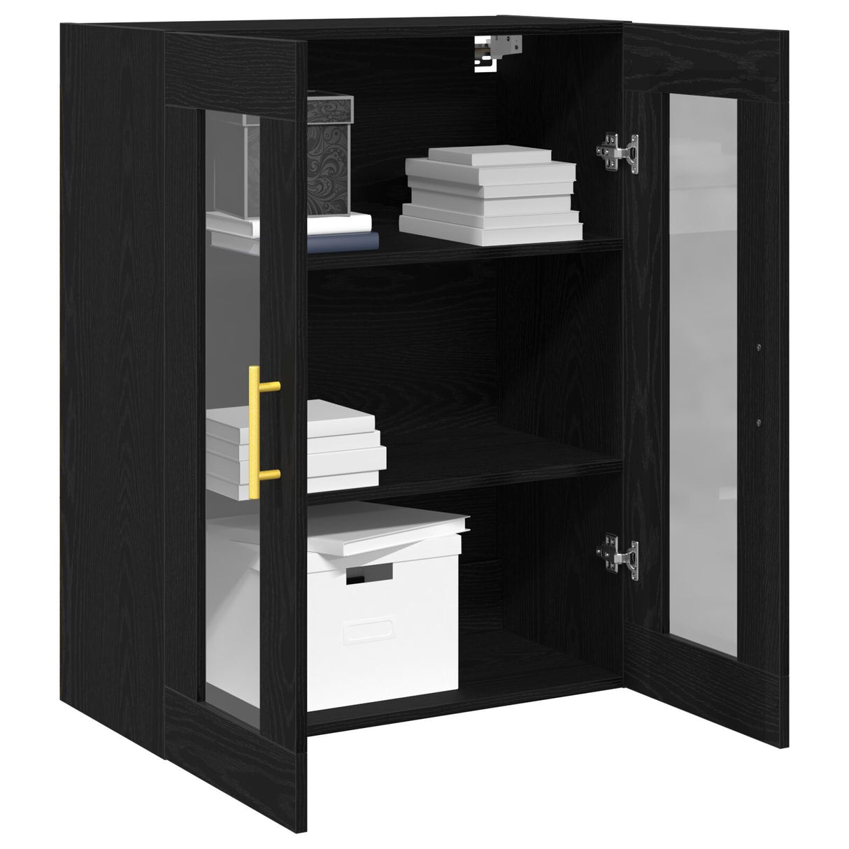 Wall-Mounted Cabinet With Glass Doors Black Oak 69,5X34X90 Cm