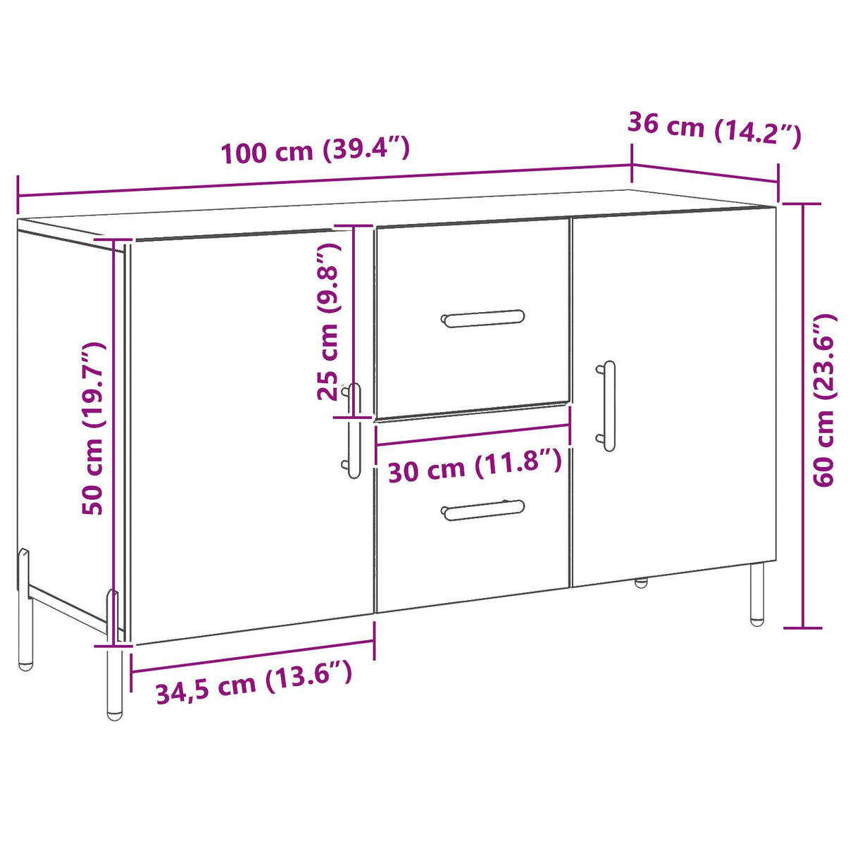 Sideboard Black Oak 100X36X60 Cm Engineered Wood